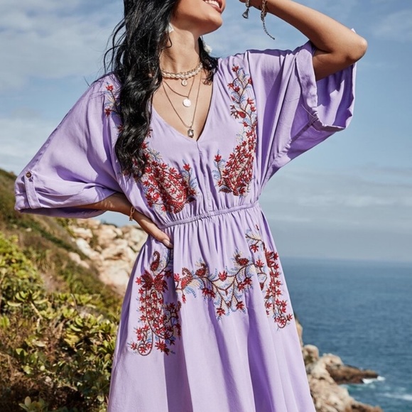 Boho off shoulder floral embroidered spring dress - Picture 8 of 8